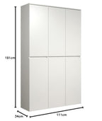 Mehrzweckschrank Nevada mit 6 Türen, 12 Einlegeböden und Kleiderstange, weiß, 111 x 191 x 34 cm