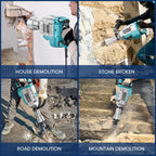 Abbruchhammer 1700 W SDS-Hex Stemmhammer mit 65 Joule, Anti-Vibrationshandgriff sowie 2 Meißeln und Transportbox mit Rollen