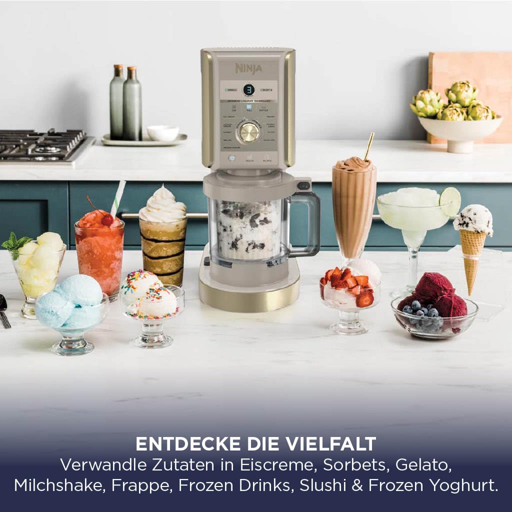 Eismaschine mit 2 Behältern à 710 ml, 10 Funktionen für Eiscreme, Sorbet, Milchshake und gefrorene Getränke, Stone Gold