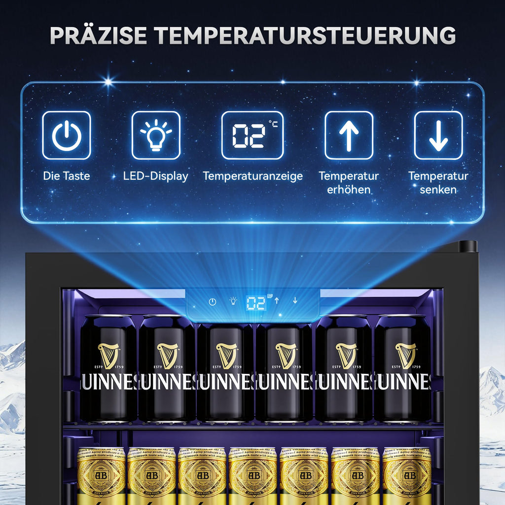Getränkekühlschrank 86 L freistehend mit 4 verstellbaren Ablagen digitaler Temperaturregelung 1–18 °C LED-Beleuchtung und Frostfrei