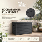 Auflagenbox 870 L in Holzoptik, abschließbar und wasserdicht mit Belüftung, Deckel bis 50 kg belastbar