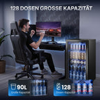 90L Getränkekühlschrank mit Glasfront und digitaler Temperaturregelung, für bis zu 128 Dosen, schwarz
