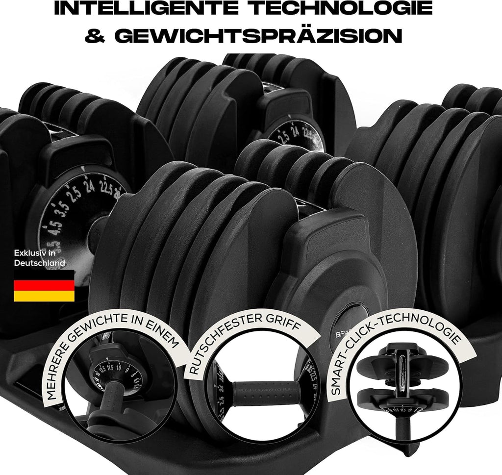 Verstellbare Hanteln 24 kg, 2er-Set, 15-in-1, stufenlos verstellbar von 2,5 bis 24 kg, platzsparend