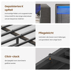 Polsterbett 90x200 cm mit LED-Beleuchtung USB-Ladestationen Stauraum und 4 Schubladen Dunkelgrau