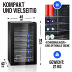 Flaschenkühlschrank 63 L mit Glastür, bis zu 89 Dosen, 4 Ablagen, LED-Beleuchtung, KSG 7287