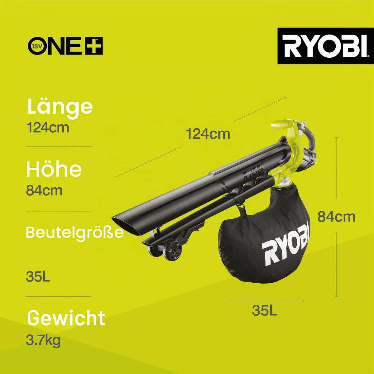 Akku-Laubsauger OBV18 18 V mit Brushless-Motor 2-in-1 Laubbläser und Laubsauger 10:1 Mulchfunktion ohne Akku und Ladegerät