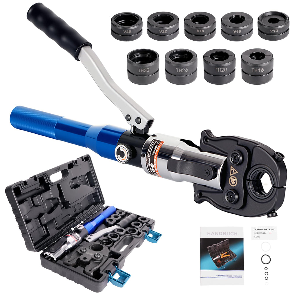 Hydraulische Presszange V- und TH-Kontur 8 t 180° drehbarer Kopf für Kupfer Edelstahl und Verbundrohre mit 8 Pressbacken
