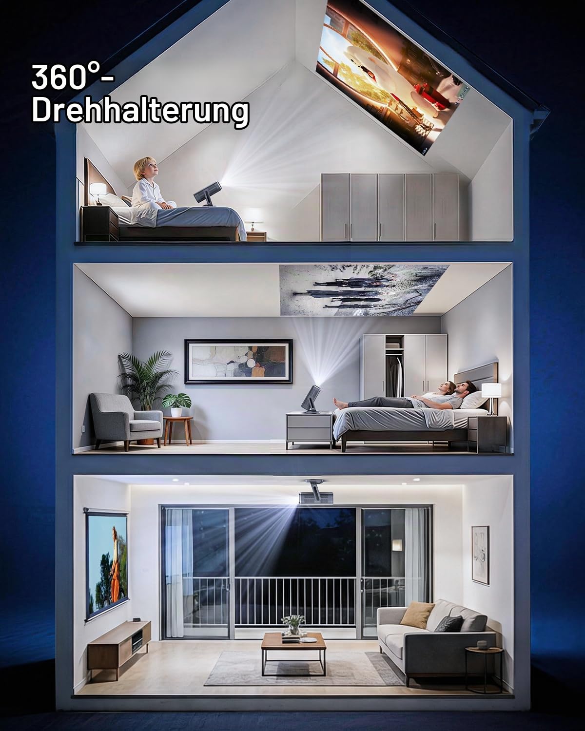 Projektor 4K Heimkino mit Google TV Stick, 3000 ANSI Lumen, Autofokus und 6D Trapezkorrektur, Full HD 1080P, WiFi 6, Bluetooth 5.2