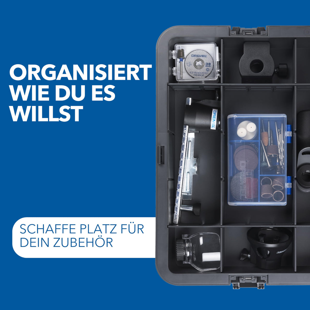 Akku-Rotationswerkzeug 8250 mit bürstenlosem Motor, 5.000-30.000 U/min, 2x 12V 2,0Ah Akku, Ladegerät, 65 Zubehör und Box