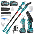 4-in-1 Akku-Hochentaster mit 6-Zoll-Mini-Kettensäge und Elektrischer Gartenschere, bürstenlos, 2x 4,0 Ah, bis 4 m