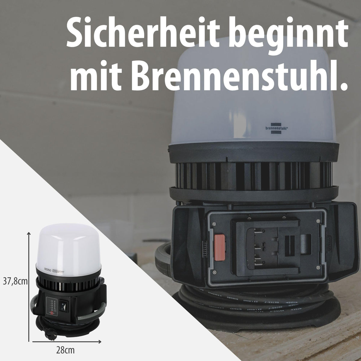 LED Baustrahler 360° Hybrid 12000lm für 18V Akku, 4 Schaltstufen, 5m Kabel, ohne Akku