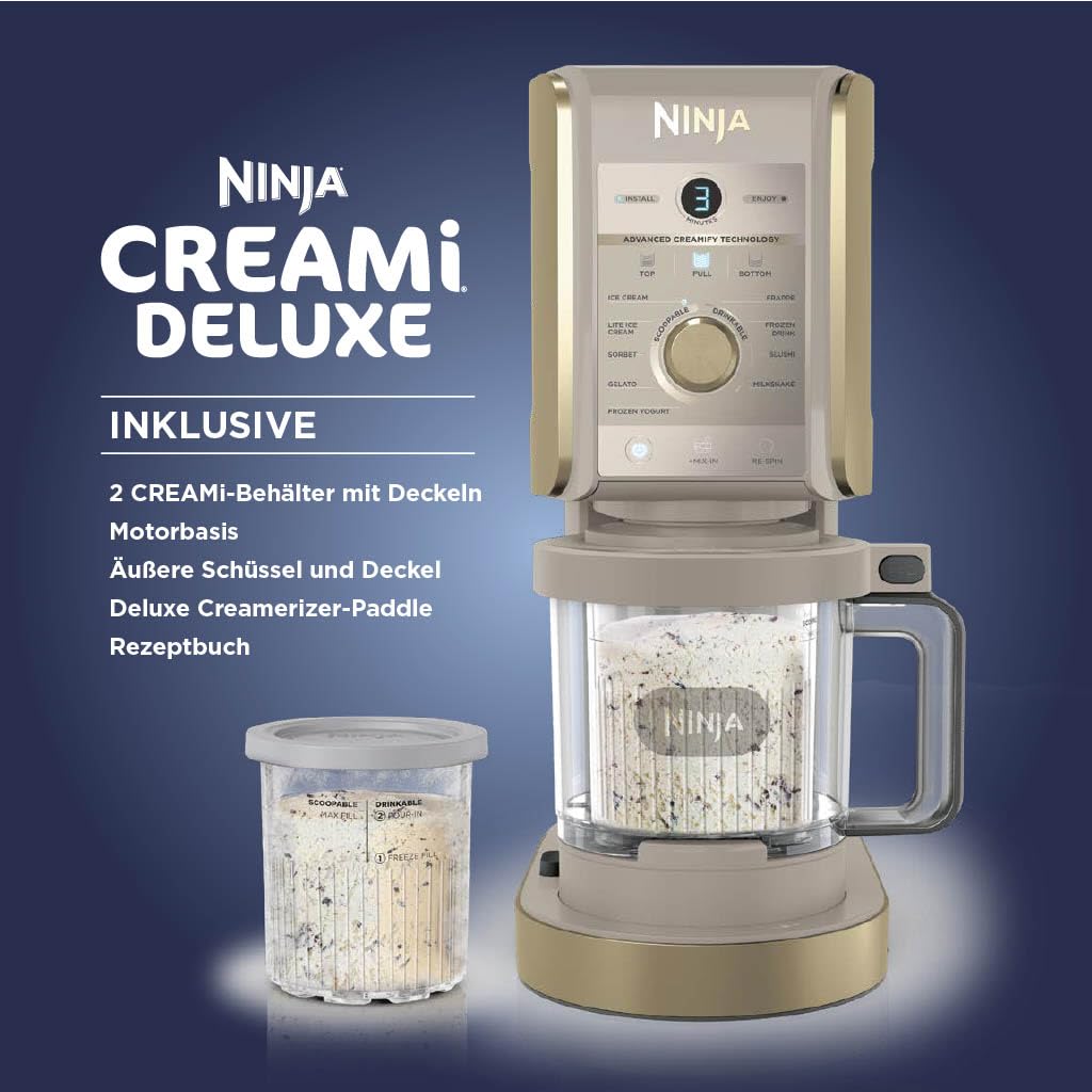 Eismaschine mit 2 Behältern à 710 ml, 10 Funktionen für Eiscreme, Sorbet, Milchshake und gefrorene Getränke, Stone Gold