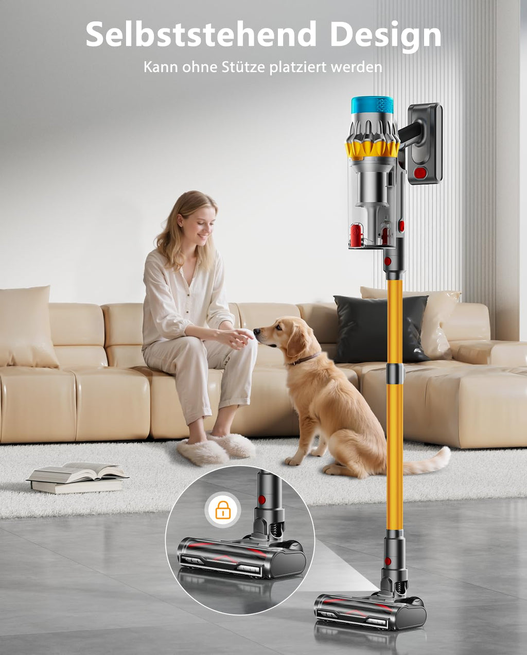 Akku Staubsauger kabellos mit 55 kPa Saugkraft, 650 W Bürstenlosmotor und 70 Minuten Laufzeit, 1,8 L Staubbehälter