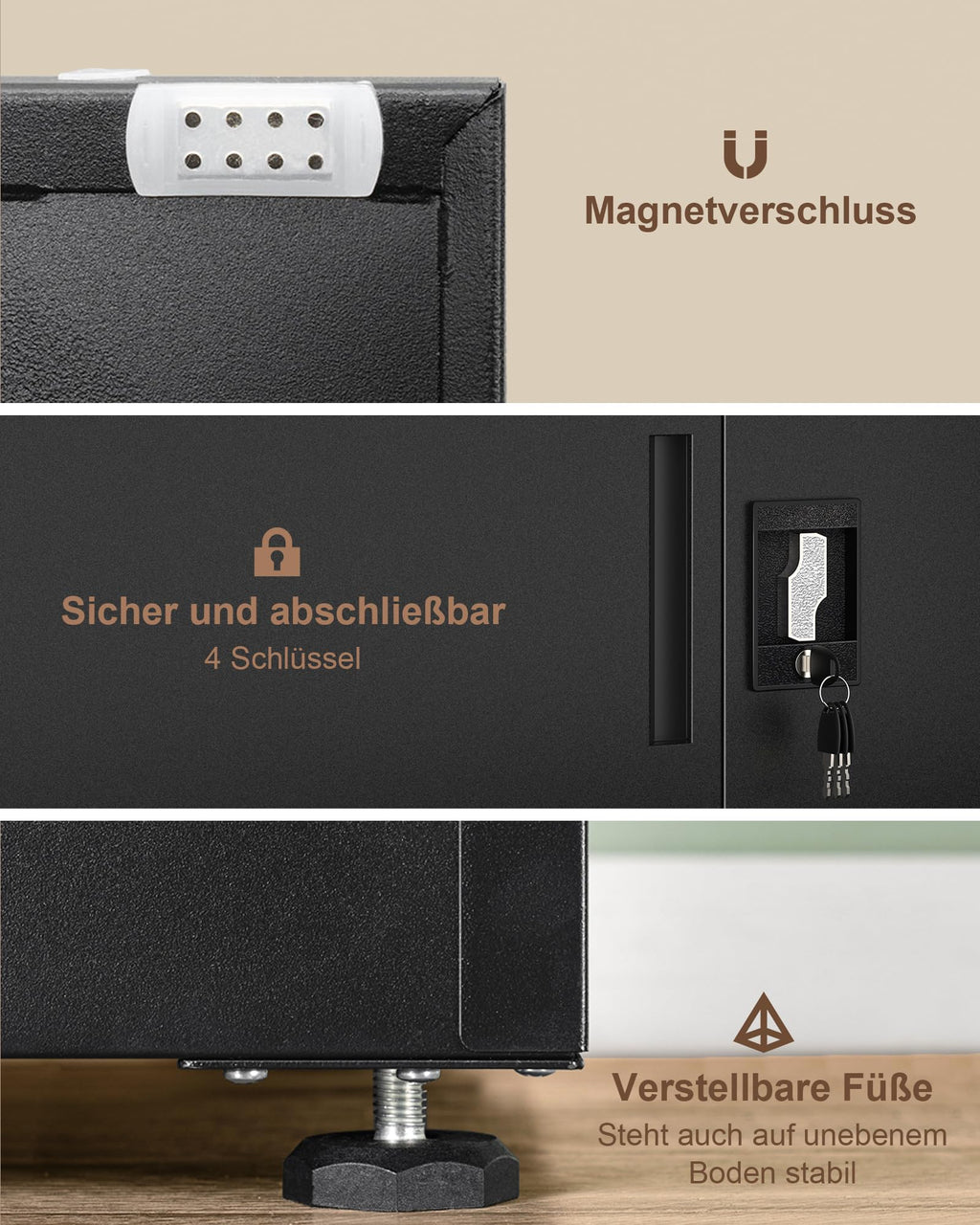 Stahlschrank mit Schloss, 5 Ebenen und verstellbaren Einlegeböden, 80x40x181,5 cm, schwarz