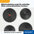 Freistehender Elektroherd EH9-3-090weiss, 50 cm breit, 48 l Backofen mit 4 Kochplatten und Energieklasse A, inkl. Grillrost und Backblech
