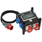 Gummi-Stromverteiler mit FI-Schalter und Sicherungsautomaten, 2x CEE 400V/16A und 5x 230V/16A, 2m Kabel