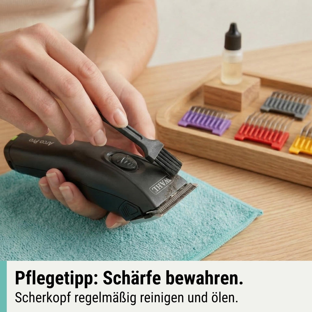 Akku-Haarschermaschine Arco Pro für Hunde und Katzen mit 1,5 mm Edelstahlklinge 120 Min Akkulaufzeit Aufsteckkämmen