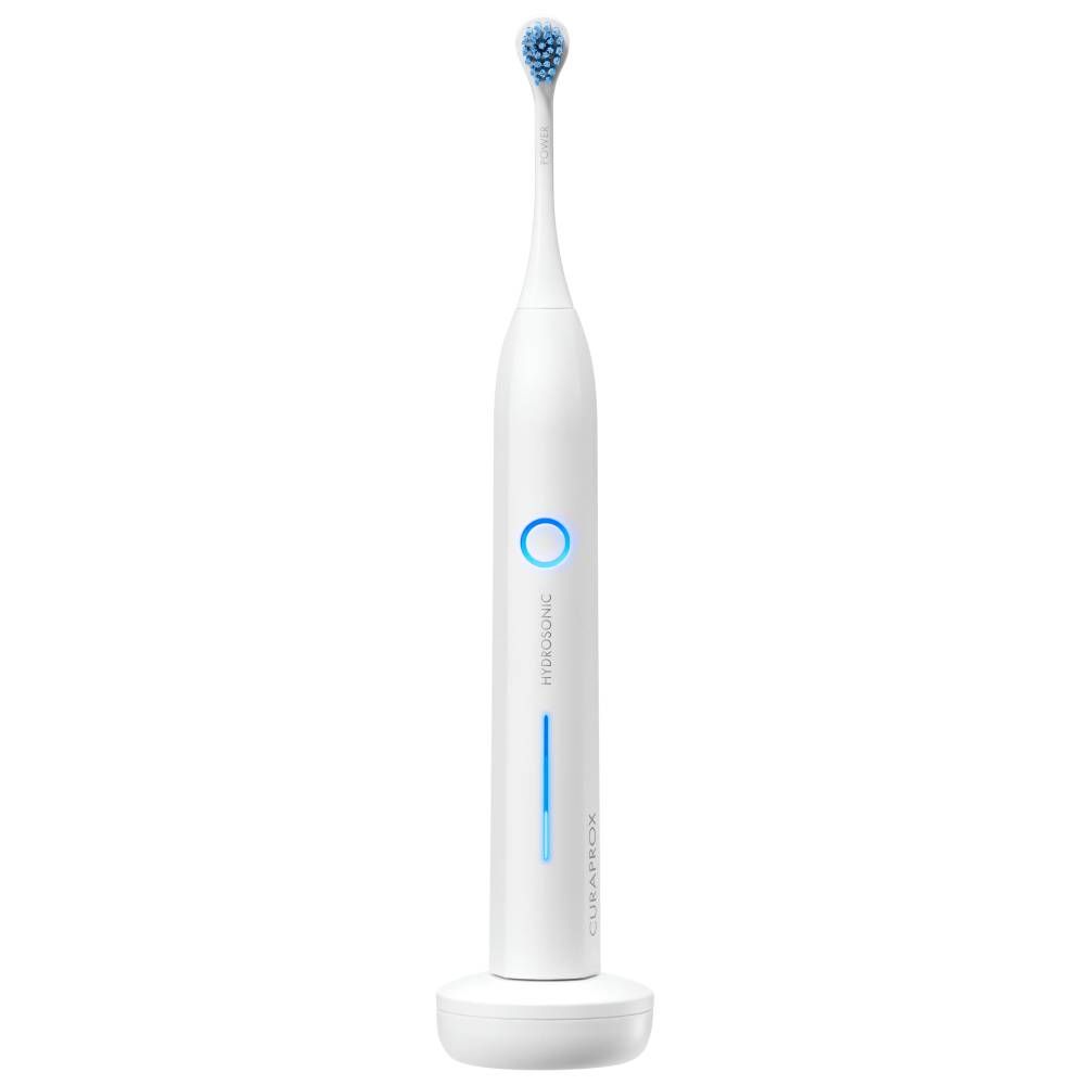 Schallzahnbürste Hydrosonic Pro in Weiß mit 7 Putzmodi, bis zu 84.000 Schallbewegungen pro Minute, Curacurve Bürstenkopf, USB-Ladung und Reiseetui