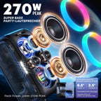 Tragbarer Bluetooth-Lautsprecher T9 Pro mit 270 W Peak, IPX5, Mikrofon- und Gitarreneingang, inkl. Ladegerät