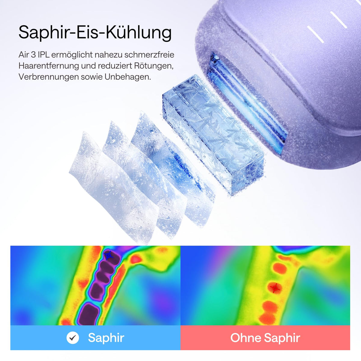 IPL-Haarentfernungsgerät für Gesicht und Körper mit Saphir-Eiskühlung, UV-Sterilisator und Aloe Vera Gel