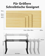 Höhenverstellbares Schreibtischgestell mit bürstenlosem Motor, 72-118 cm, 100 kg Traglast, für Tischplatten 110-220 cm