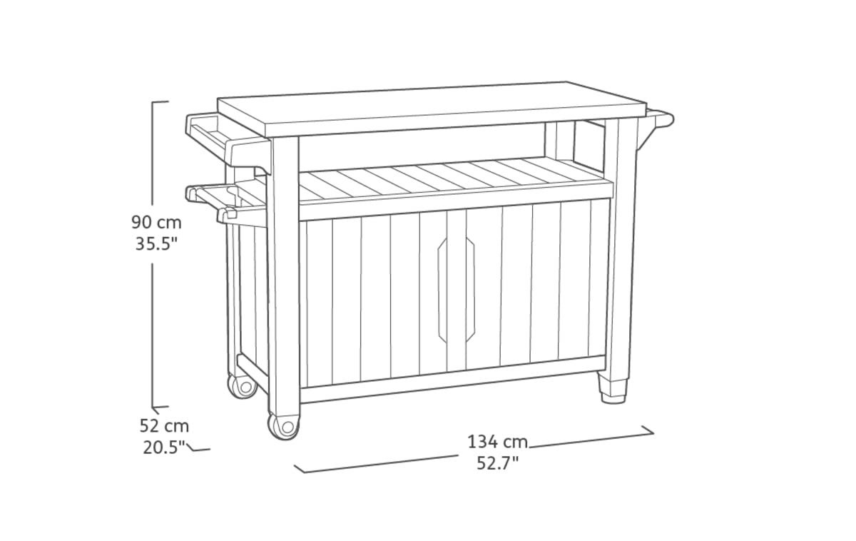 BBQ-Beistelltisch Unity XL, 134 x 51,7 x 89,6 cm, graphitgrau, wetterfest, mit Edelstahl-Arbeitsplatte, Besteckhaken, Küchenrollenhalter und