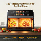 10-in-1 Heißluftfritteuse 10 L mit Dual-Zone, 2500 W, 360° Kochfenster, Farb-Touchscreen, spülmaschinenfeste Teile