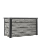 Auflagenbox 870 l aus Kunststoff in Holzoptik mit Belüftung Gasdruckfedern abschließbar 147 x 83 x 86 cm