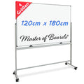 Mobiles Whiteboard Magnettafel 120 x 180 cm mit Ständer und Rollen, doppelseitig drehbar, magnetisch und beschreibbar mit Stifteablage