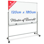 Mobiles Whiteboard Magnettafel 120 x 180 cm mit Ständer und Rollen, doppelseitig drehbar, magnetisch und beschreibbar mit Stifteablage