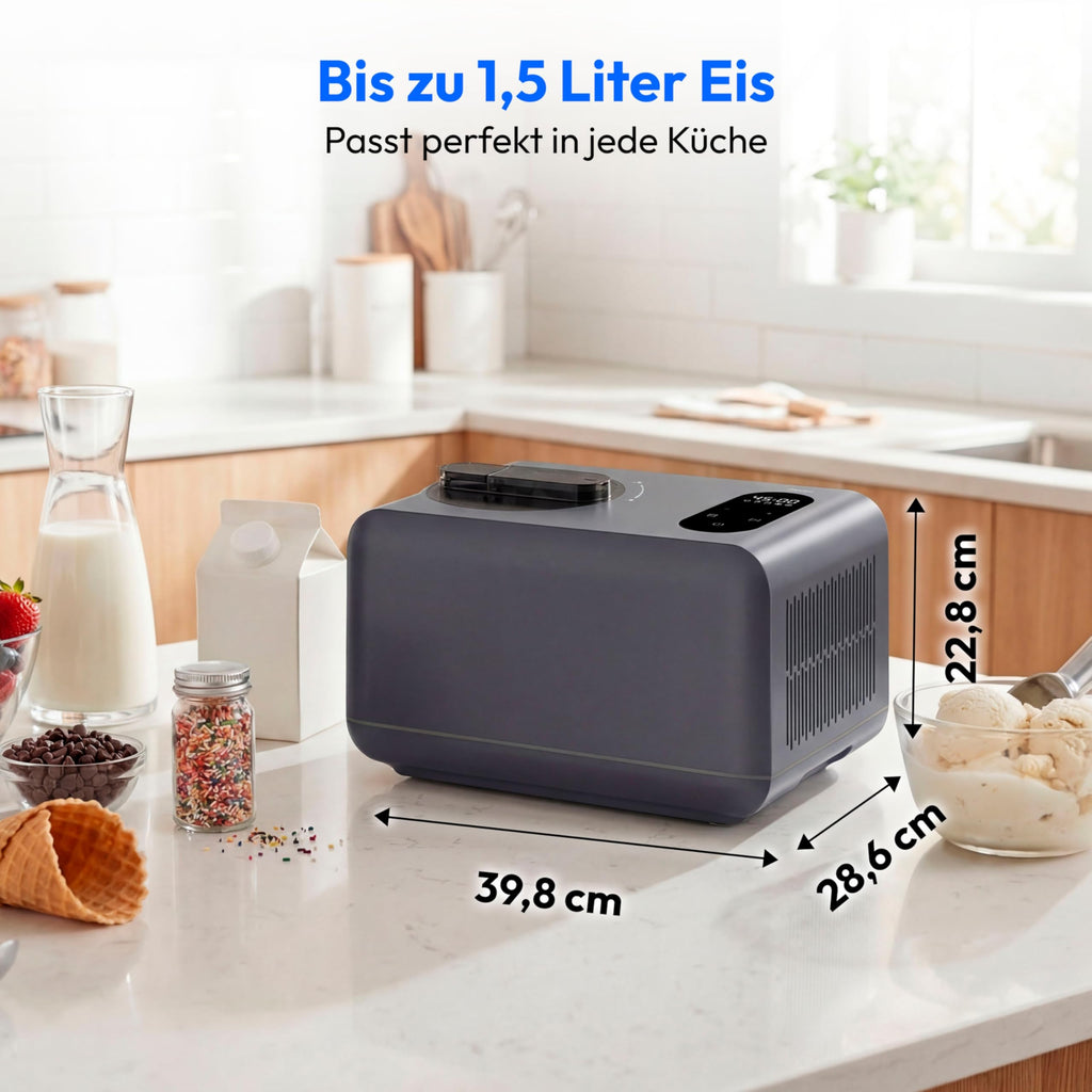Eismaschine mit Kompressor für Eiscreme, Joghurt und Slush, 1,5 Liter, ohne Vorkühlen