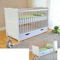 Babybett mit Schublade und Aloe-Vera-Schaumstoffmatratze, höhenverstellbar und umbaubar zum Juniorbett, in Weiß
