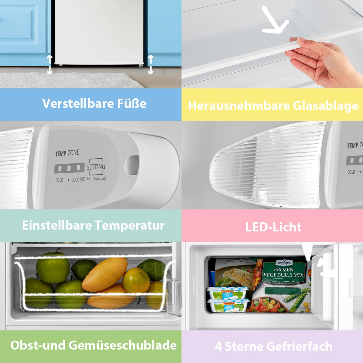80L Kühlschrank mit Gefrierfach, EEK D, 39 dB, Inverter-Kompressor, freistehend, weiß