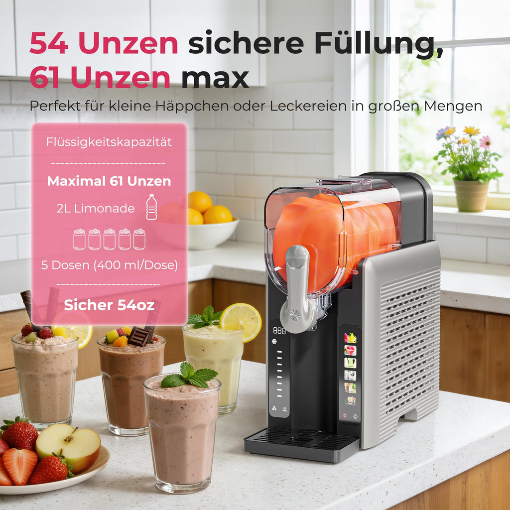 Slush-Eismaschine mit 6 Modi und 8 Stufen, 2,6 L für Slush, Eiscreme, Frappé und Milchshake, selbstreinigend