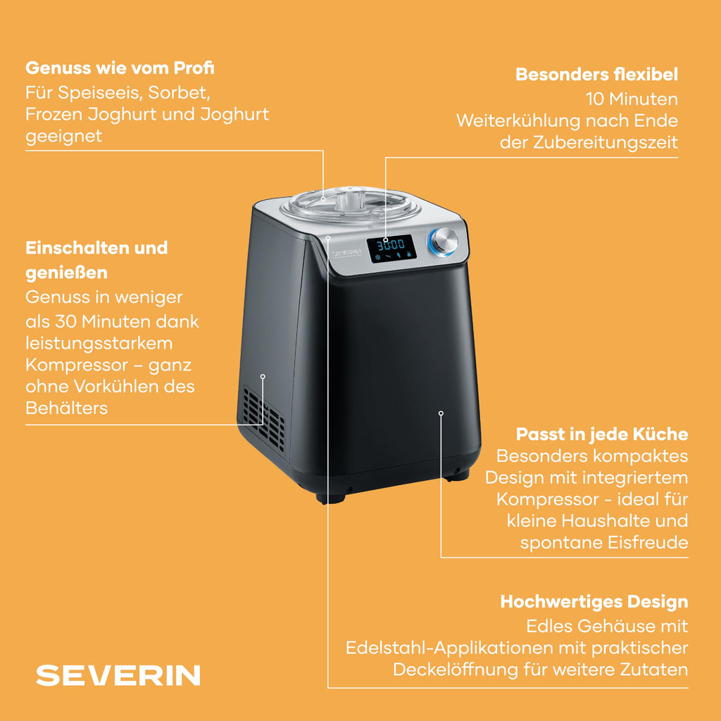 Eismaschine und Joghurtbereiter 2-in-1 mit Kompressor, 1,2 L, EZ 7407, inkl. Rezeptbuch