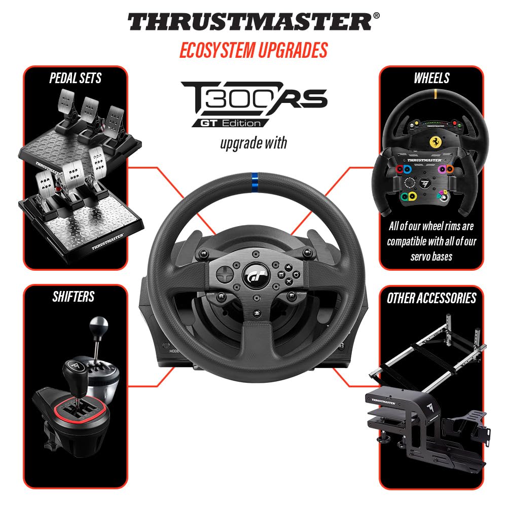 Force-Feedback-Rennlenkrad T300RS GT 28 cm mit 3 Metallpedalen Dual-Belt-Force-Feedback 16-Bit-Auflösung USB PS5 PS4 PC