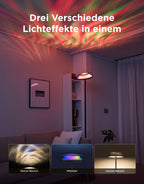 Stehlampe Deckenfluter mit RGBICWW-Wellenbeleuchtung, 330° drehbarer Lampenkopf, 1000 lm, 2700-6500 K, Alexa und Matter