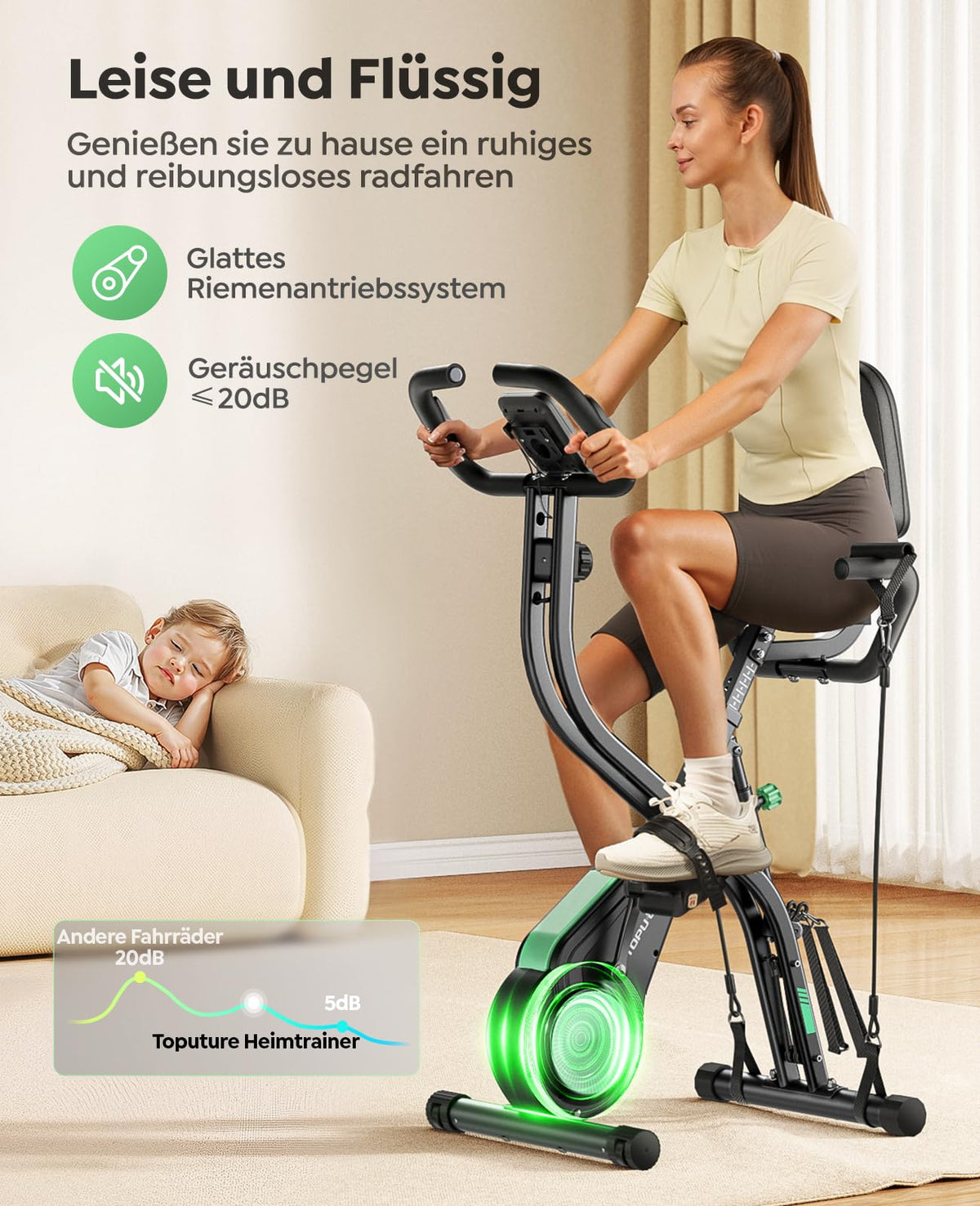 Klappbarer Heimtrainer mit 5-in-1-Training, 16 Magnetwiderstandsstufen und App-Kompatibilität, bis 140 kg