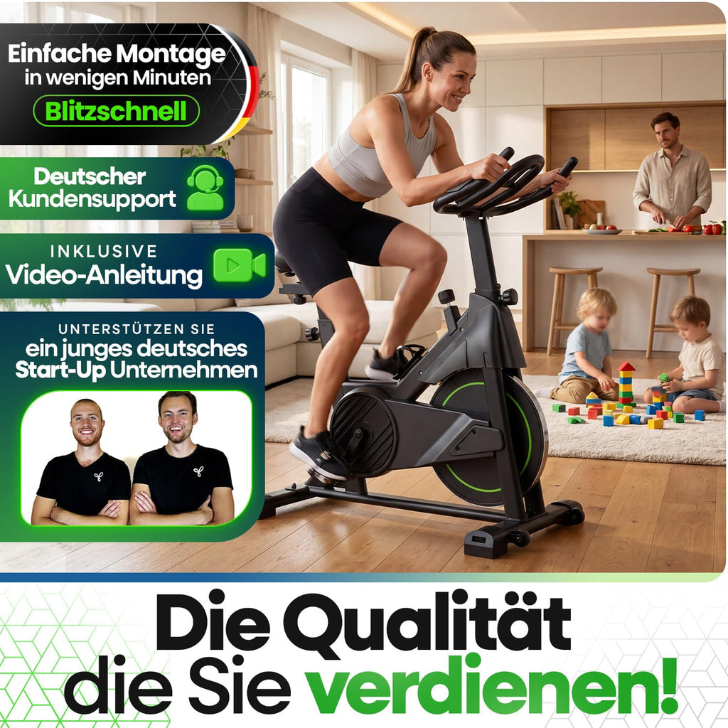 Heimtrainer Fahrrad bis 200 kg belastbar mit App, verstellbarem Sitz und Magnetbremse