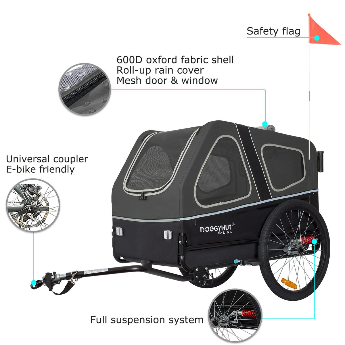 Hundeanhänger & Hundebuggy S-Line XL mit Federung, 2 in 1 Fahrradanhänger und Jogger bis 45 kg