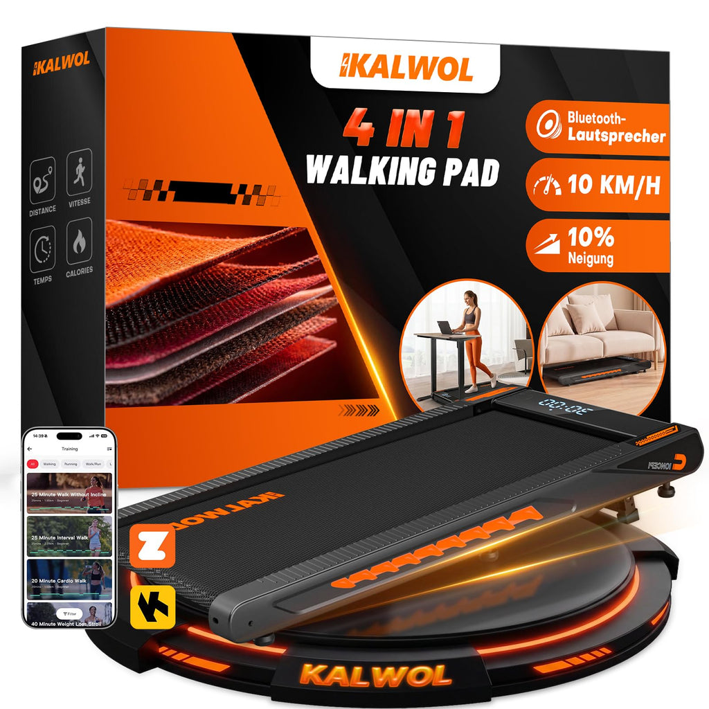 4-in-1 Walking Pad Laufband für Zuhause bis 10 km/h mit 10 % Steigung, 2,75 HP bürstenloser Motor und Bluetooth-Lautsprecher, bis 160 kg