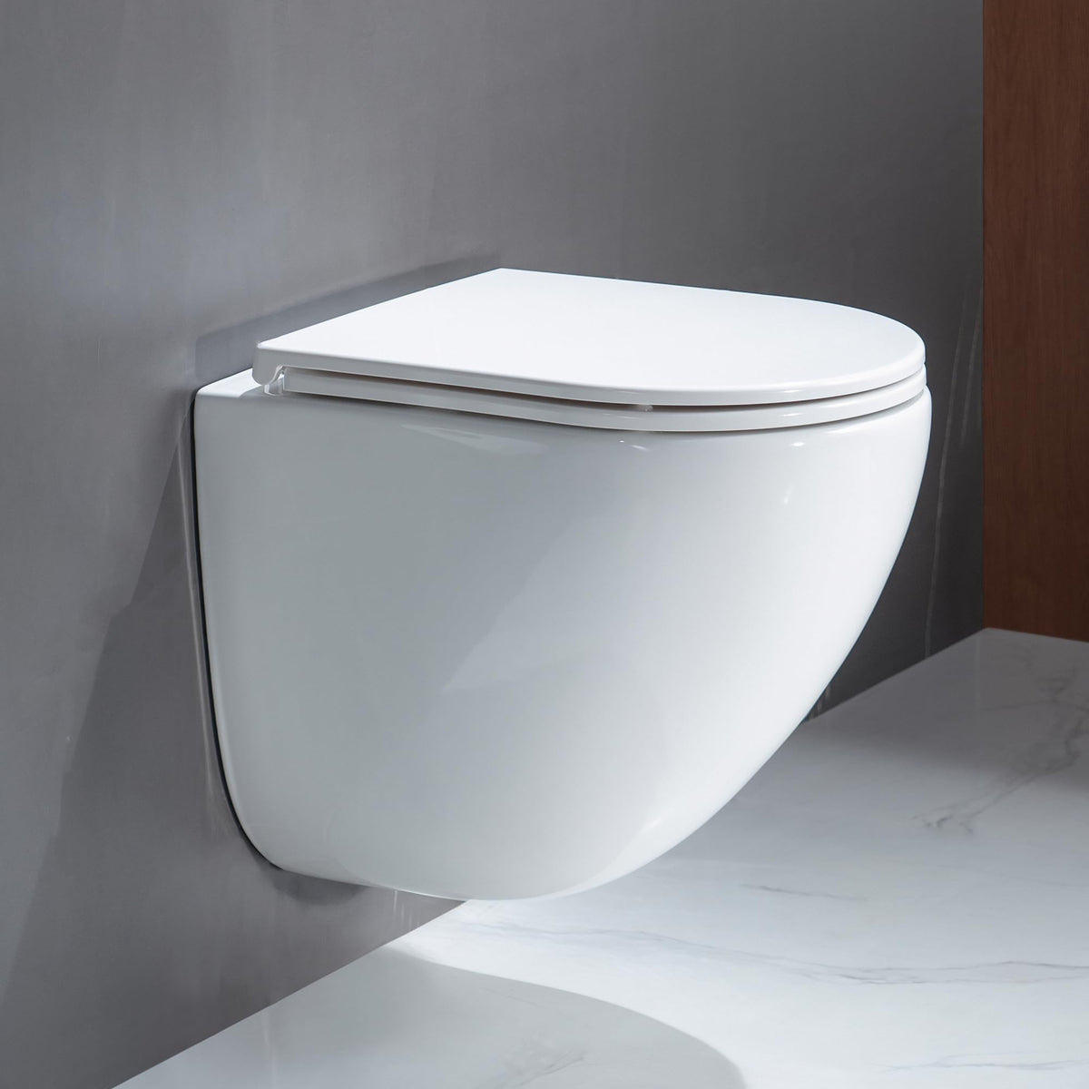 Spülrandloses Wand-WC CD-DT001, 48 cm Hänge-WC aus Keramik mit 360° Tornado-Spülung, Soft-Close UF-Sitz und 3–4,5 L Wasserverbrauch