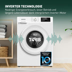 Waschmaschine 8 kg 1400 U/min 15 Programme AquaStop Inverter-Motor LED-Display Steam-Funktion Energieeffizienzklasse A Weiß