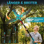 4-in-1 Akku-Hochentaster mit 6-Zoll-Mini-Kettensäge und Elektrischer Gartenschere, bürstenlos, 2x 4,0 Ah, bis 4 m