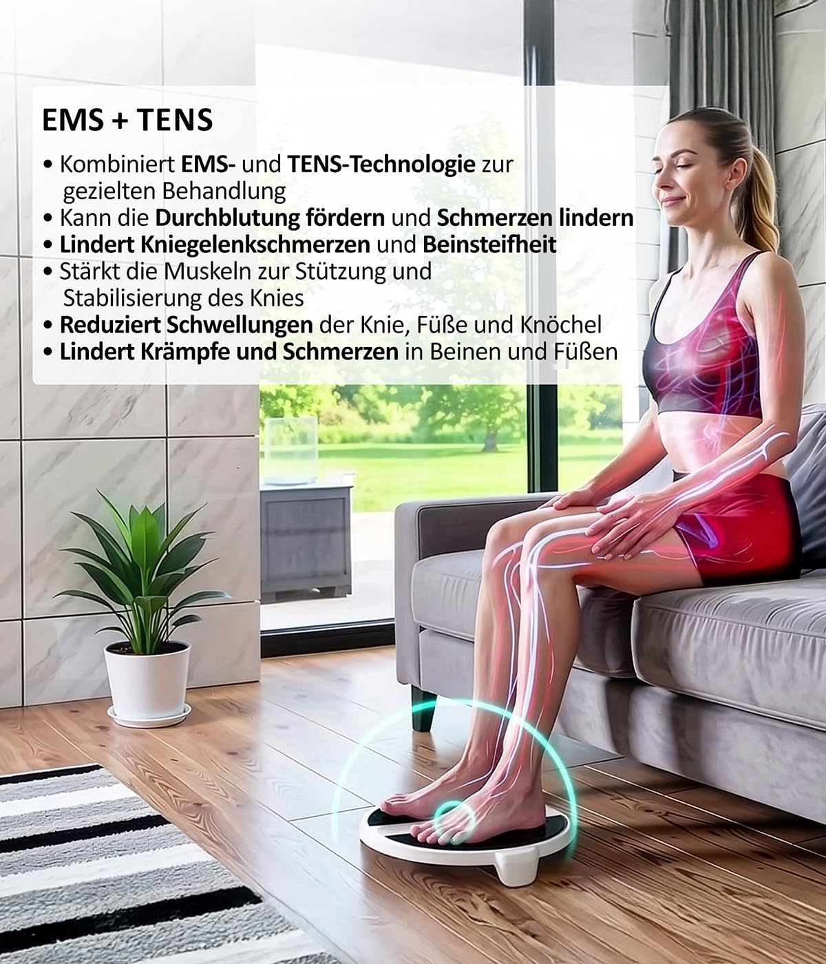 Durchblutungs-Stimulator für Beine und Füße, EMS- und TENS-Gerät mit DuoMeD-Technologie, 9 Massageprogrammen, 20 Intensitätsstufen und 2