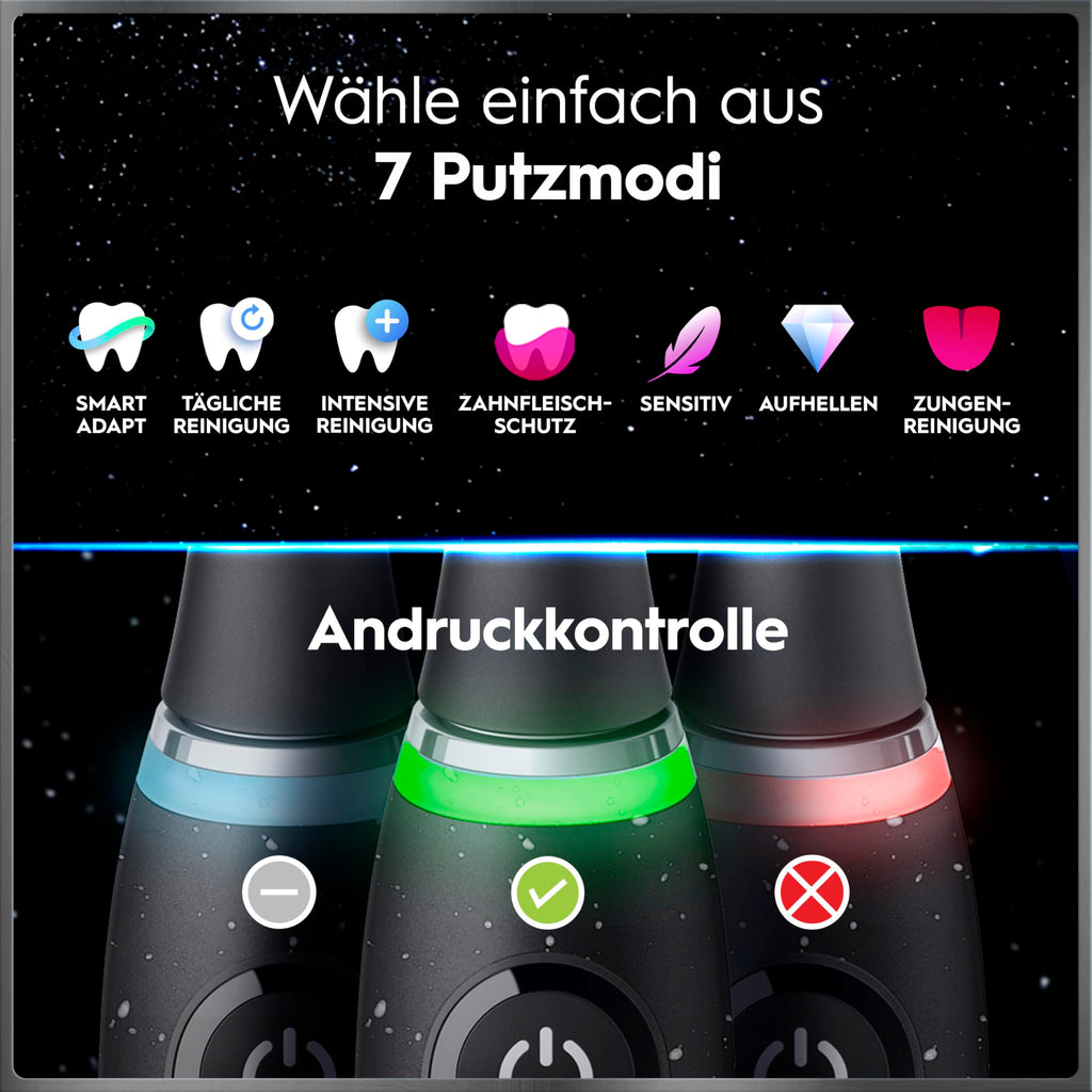 Elektrische Zahnbürste iO Series 10 mit iO Sense Ladestation, 3 Aufsteckbürsten, Lade-Reise-Etui und 7 Putzmodi in Cosmic Black