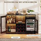 Barschrank mit Kühlschrank in Schwarz, 120 cm breit mit 9 Weinregalen, LED-Beleuchtung und Bewegungssensor