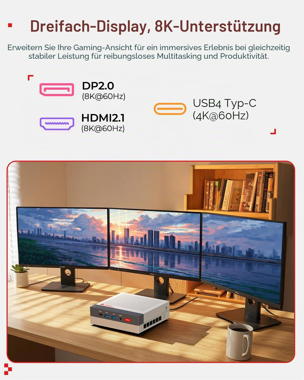 Mini-PC Retro X3 AMD Ryzen 7 H 255 8 Kerne 16 Threads 16 GB LPDDR5-6400 1 TB NVMe PCIe 4.0 Radeon 780M WiFi 6E 2.5G LAN Windows 11 Pro