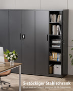 Stahlschrank mit Schloss, 5 Ebenen und verstellbaren Einlegeböden, 80x40x181,5 cm, schwarz
