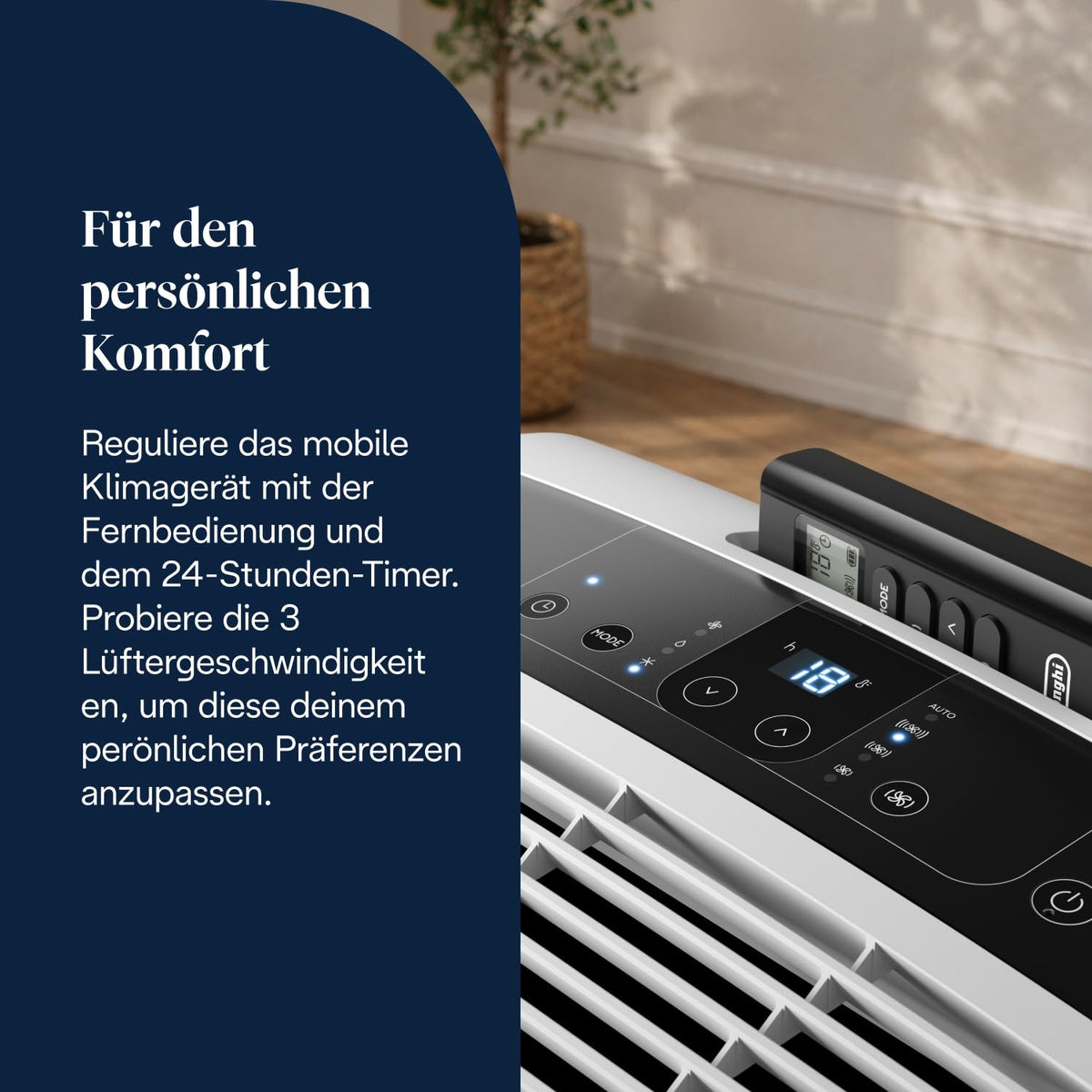Mobiles Klimagerät Pinguino PAC EM82, 3-in-1 mit Luftentfeuchter und Ventilator, für Räume bis 27 m², 9400 BTU, Energieeffizienzklasse A, mit